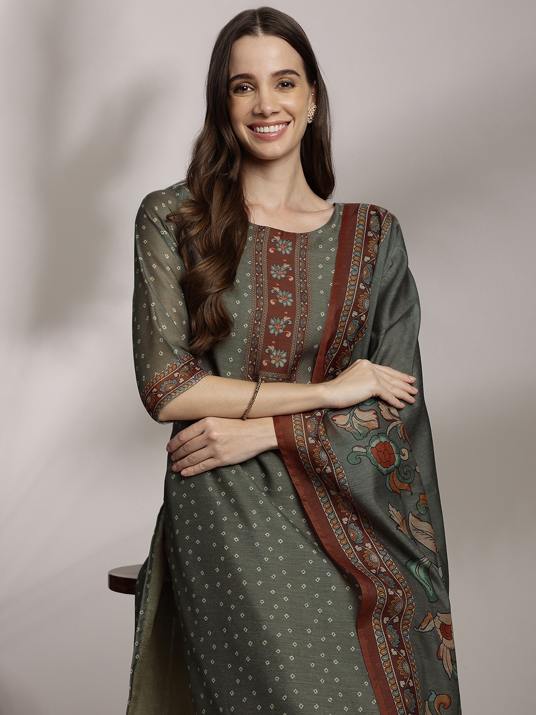 

Anouk Women Ethnic Motifs Printed Kurta with Trousers & Dupatta, Green