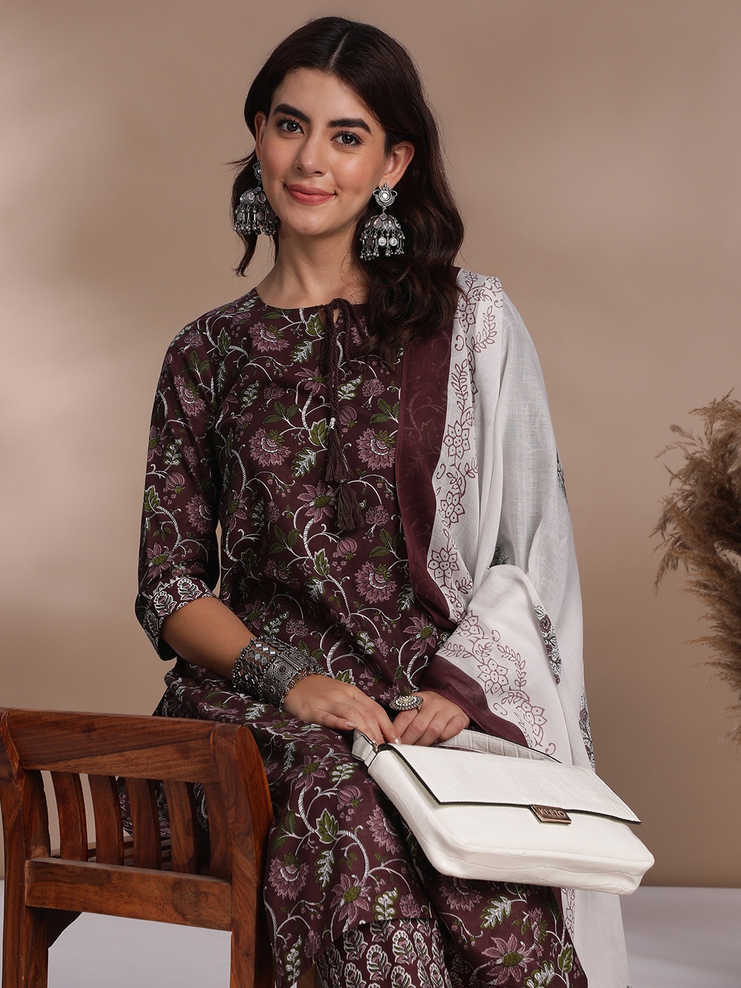 

Anouk Printed Pure Cotton Kurta with Trousers & Dupatta, Burgundy