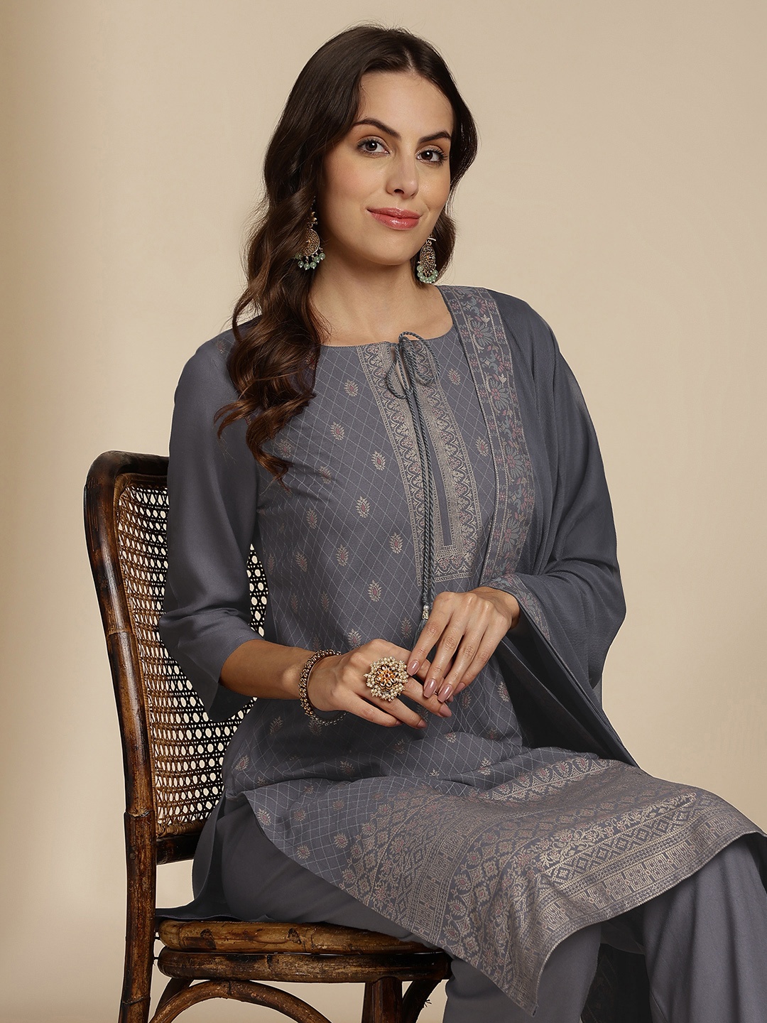 

Anouk Printed Regular Kurta with Trousers & Dupatta, Blue