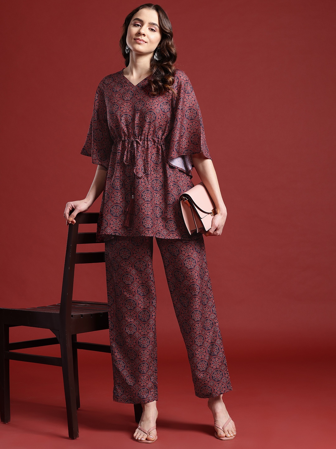 

Anouk Ethnic Motifs Printed Pleated Kurta with Trousers, Brown