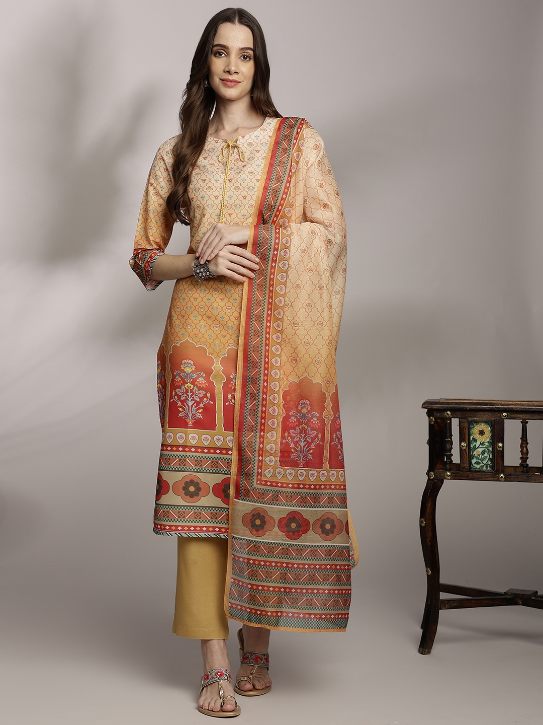 Anouk Women Floral Printed Kurta with Trousers & With Dupatta, Yellow