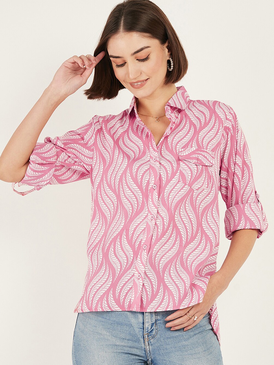 

DressBerry Pink Floral Printed Casual Shirt