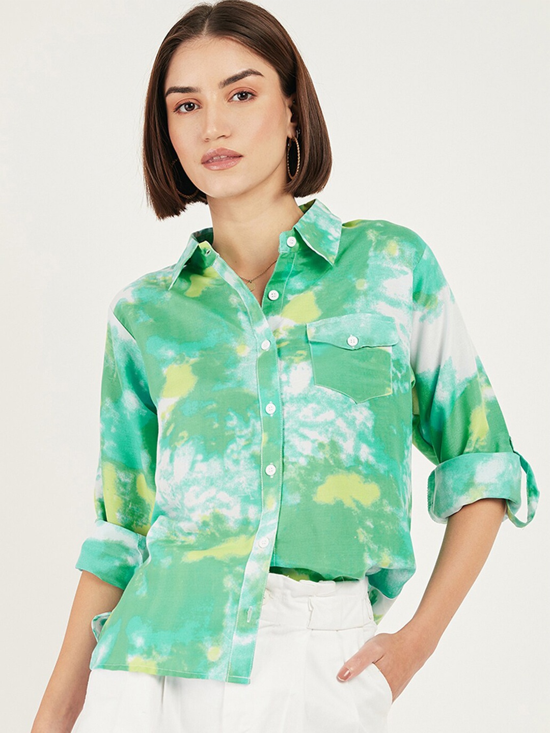 

DressBerry Green Tie and Dyed Casual Shirt