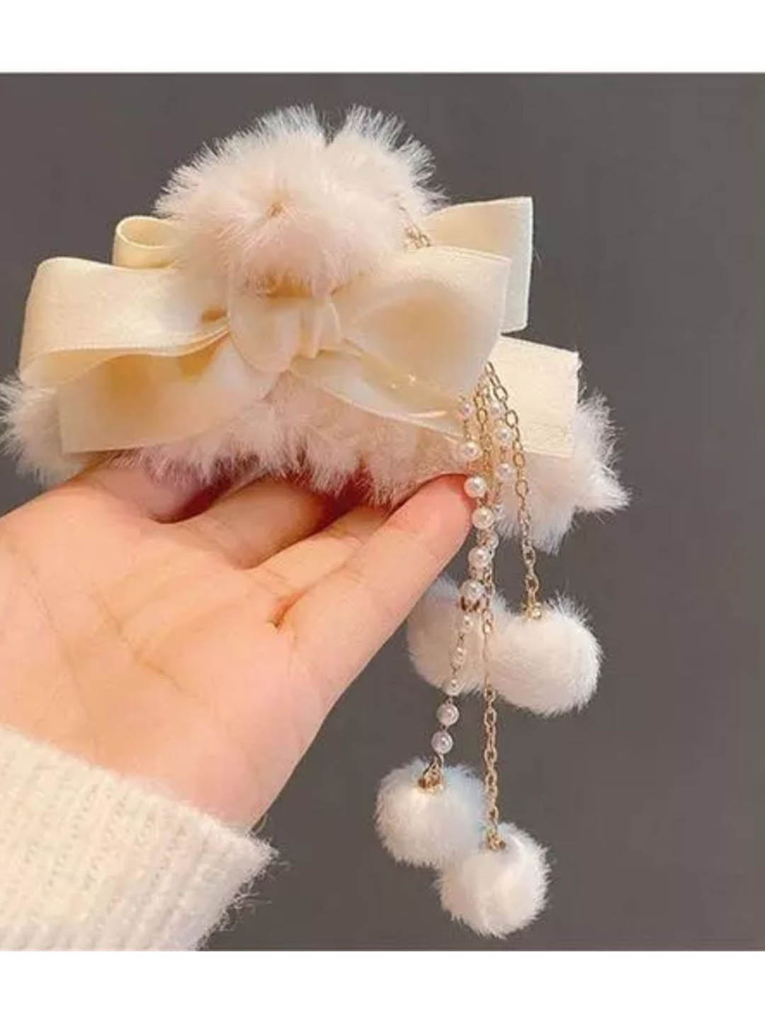 

DN Creation Embellished Fur Claw Clip, White