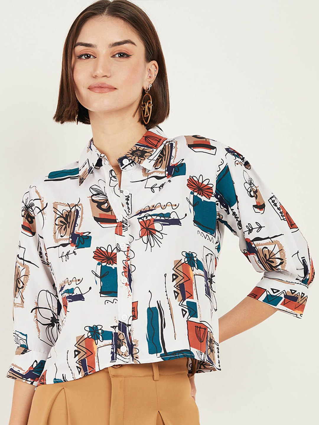 

DressBerry White Boxy Floral Printed Casual Shirt