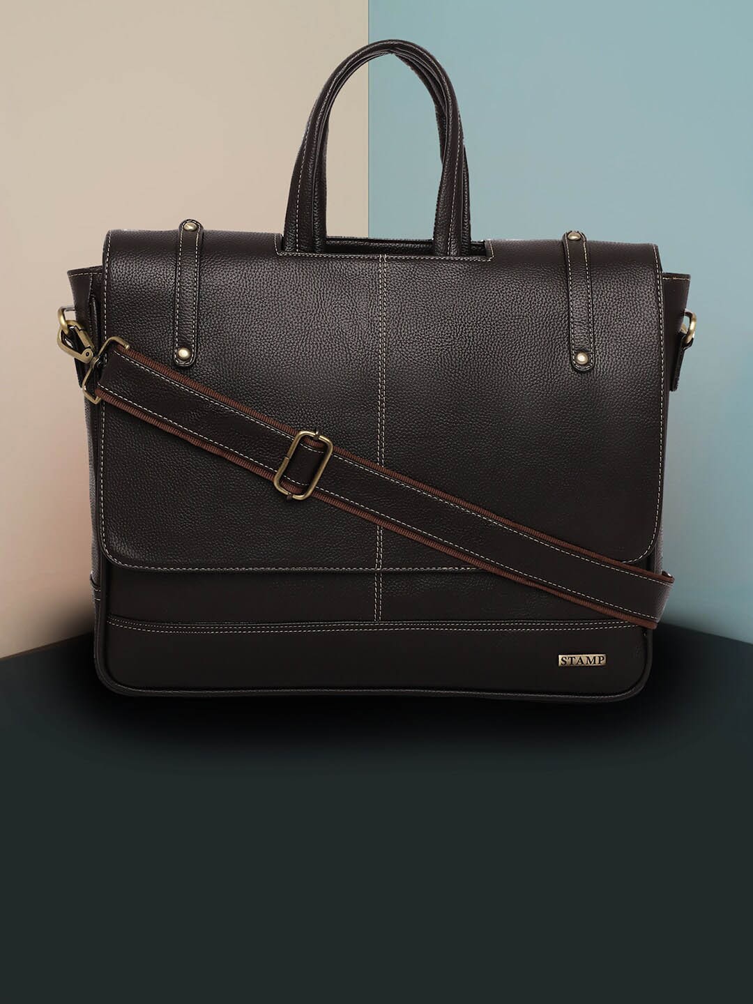 

Stamp Men Leather Formal Laptop Bag Upto 17 Inch, Black