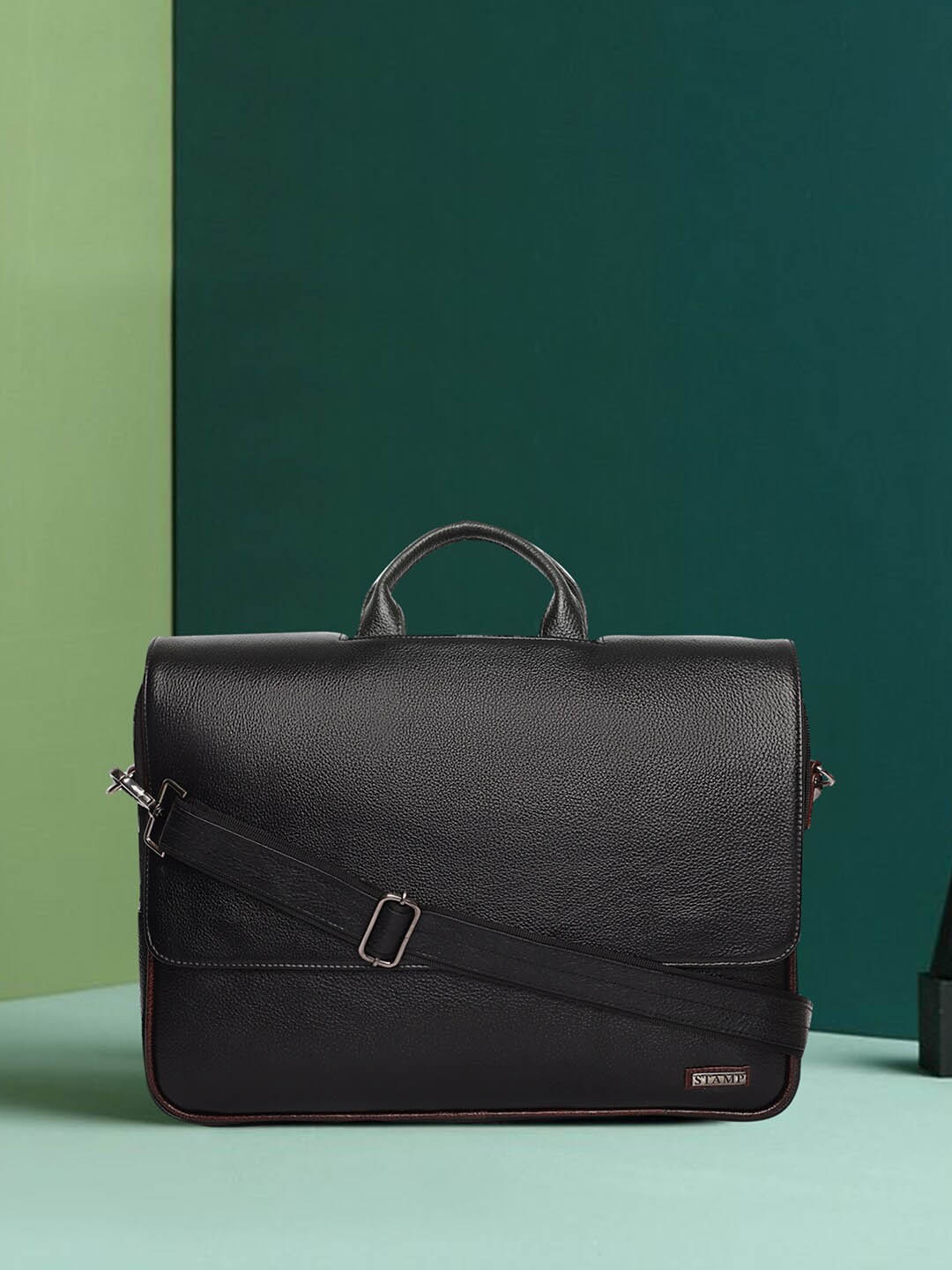 

Stamp Unisex Leather Laptop Bag -Up to 17 inch, Black