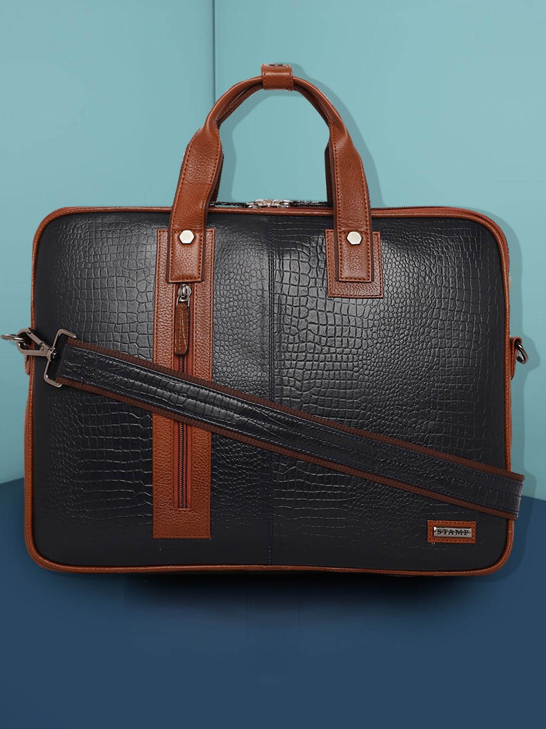 

Stamp Unisex Leather Laptop Bag -Up to 17 inch, Black