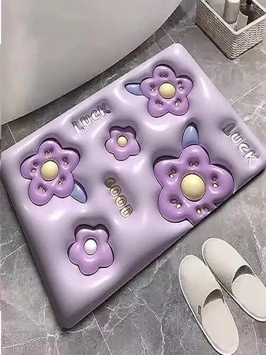 

HOUSE OF QUIRK Purple 3D Shaped Floral Absorbent Non-Slip Bath Mat
