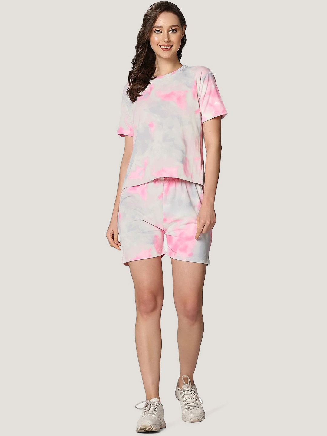 

XPIOX Tie & Dye Printed Night suit, Pink