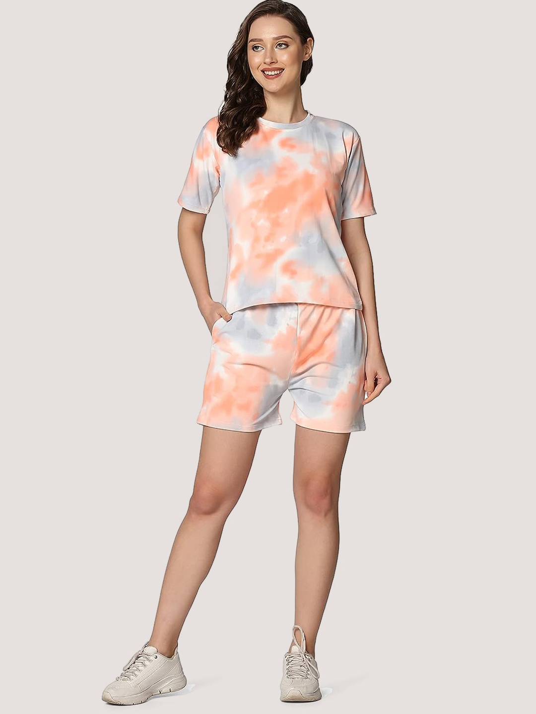 

XPIOX Tie & Dye Printed Night suit, Orange