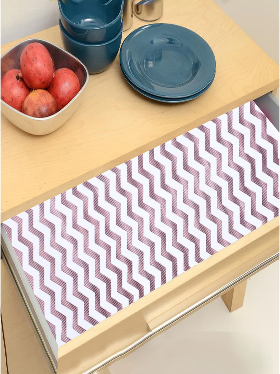 

Kuber Industries 2-Pcs Brown & White Zig Zag Print EVA BPA Free Shelf Liner