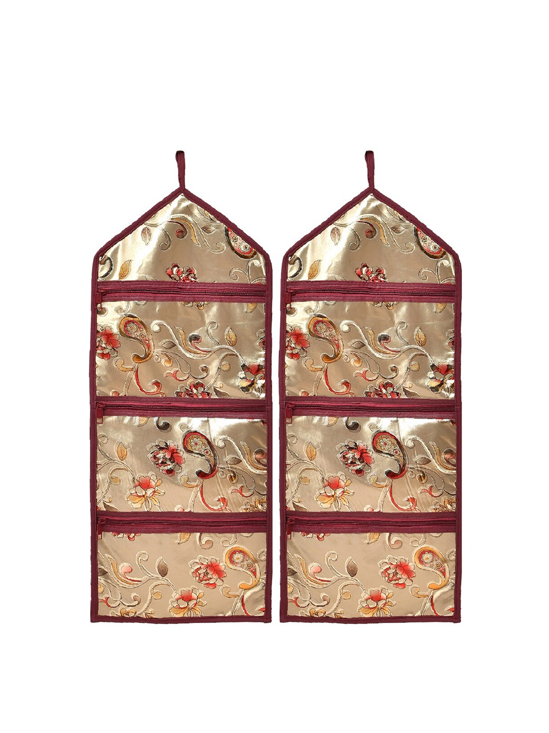 

Kuber Industries Beige 2-Pieces Printed Foldable Paper Hanging Organisers, Gold