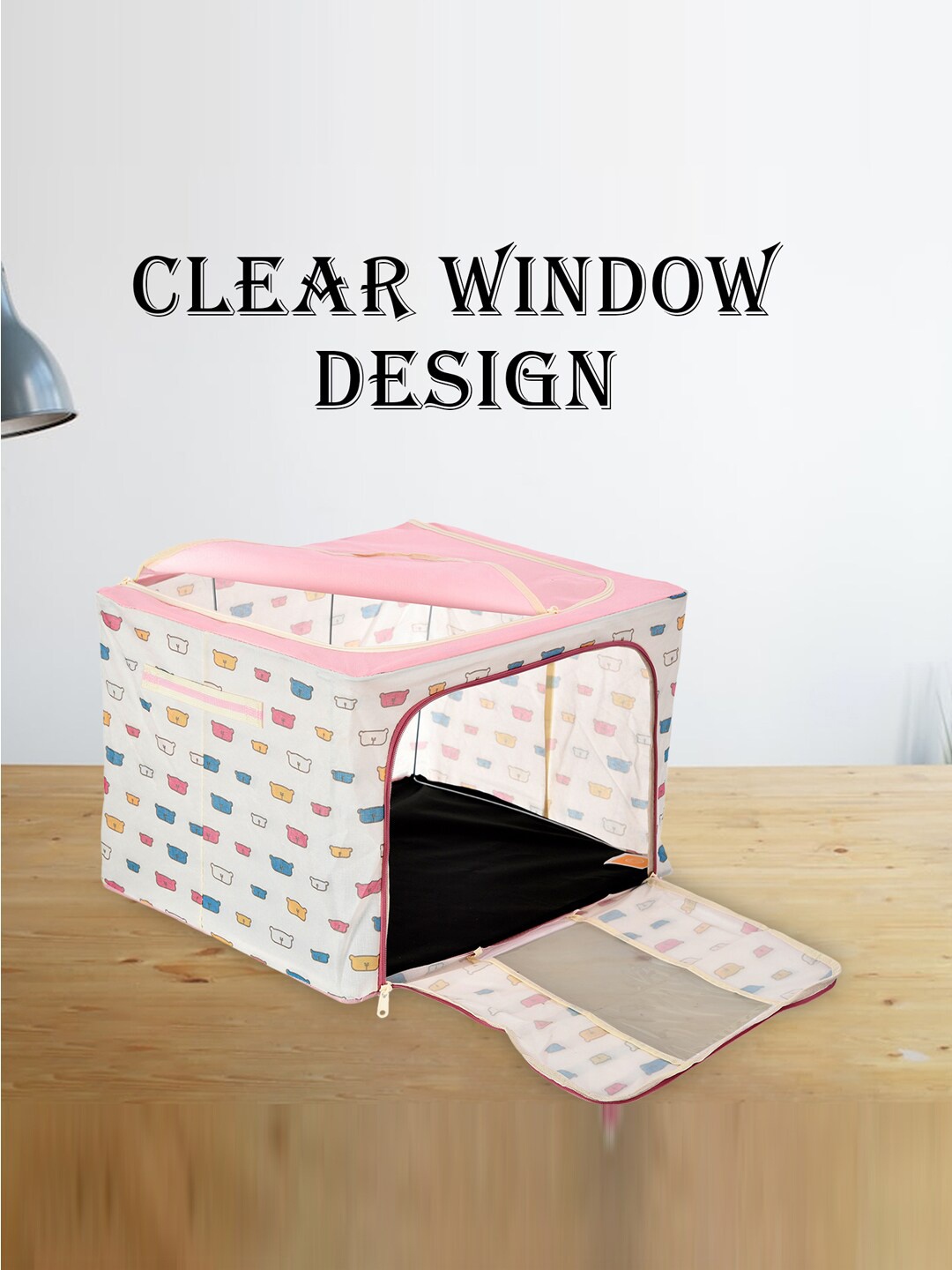 

Kuber Industries Pink Printed Steel Frame Storage Box Organisers