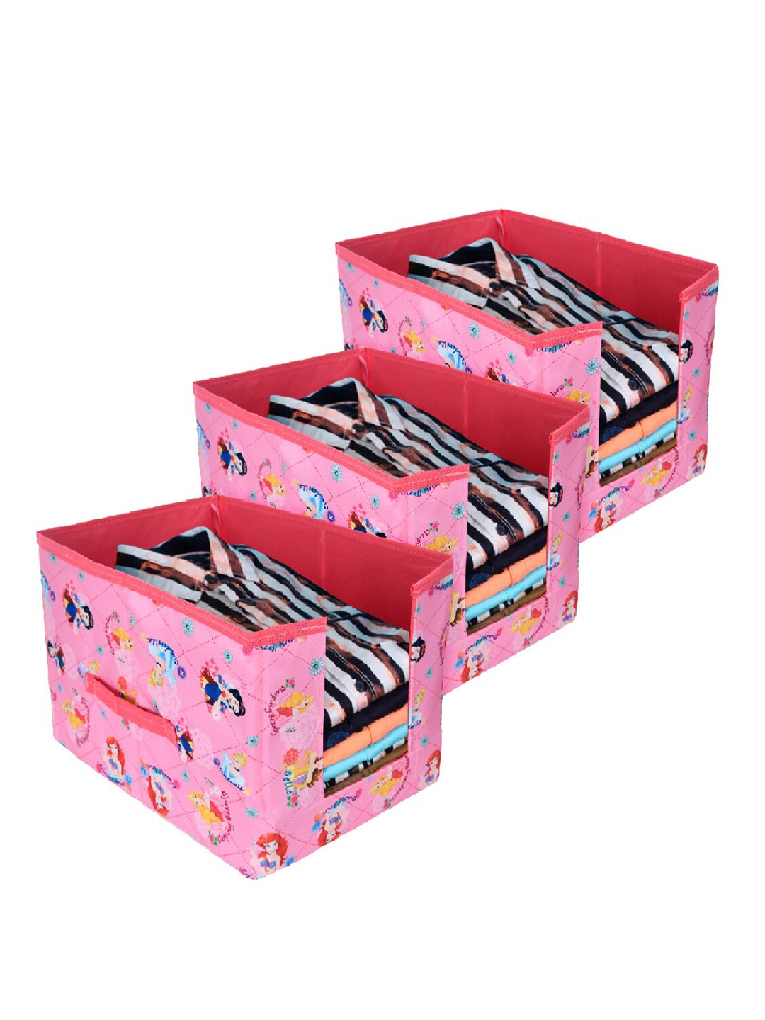 

Kuber Industries Pink 3 Pieces Printed Non Woven Organisers With Handle