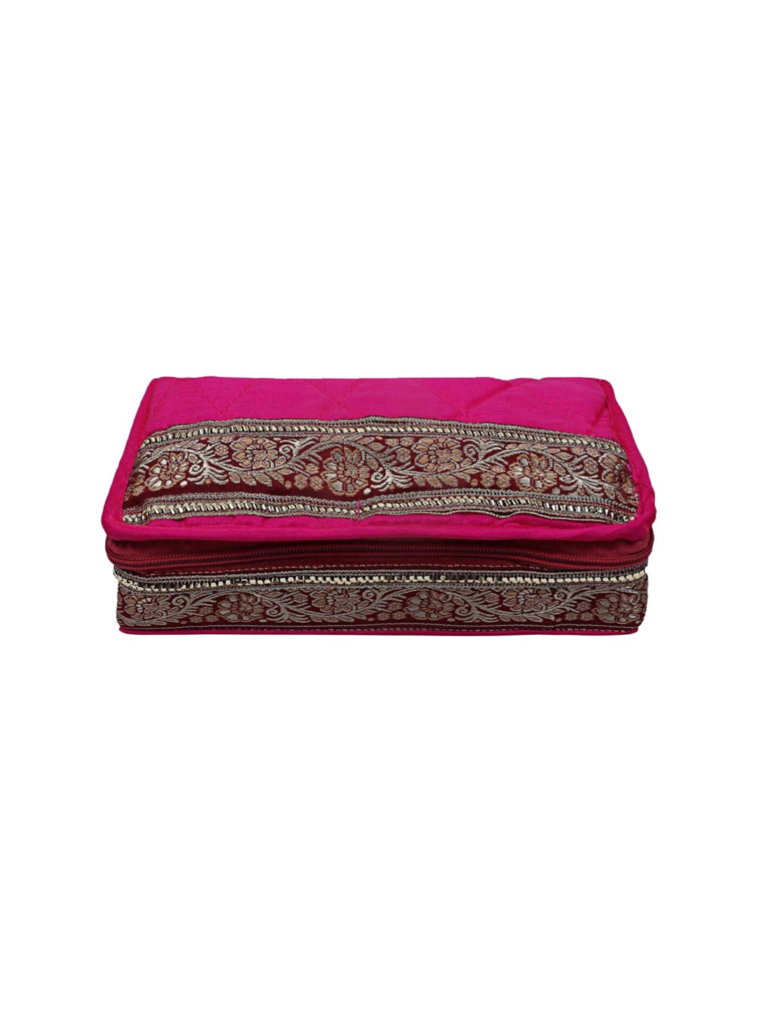 

Kuber Industries Pink 5-Pouch Cotton Foldable Lace Jewellery Kit