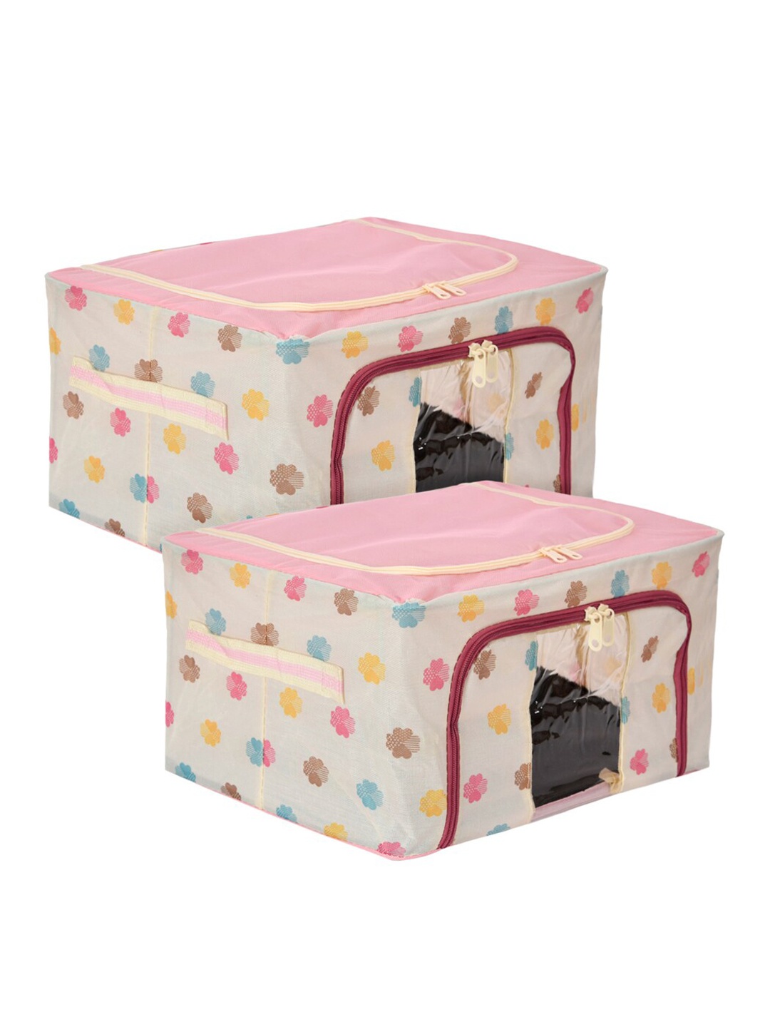 

Kuber Industries 2-Pcs Pink Printed Steel Frame Storage Box Organisers
