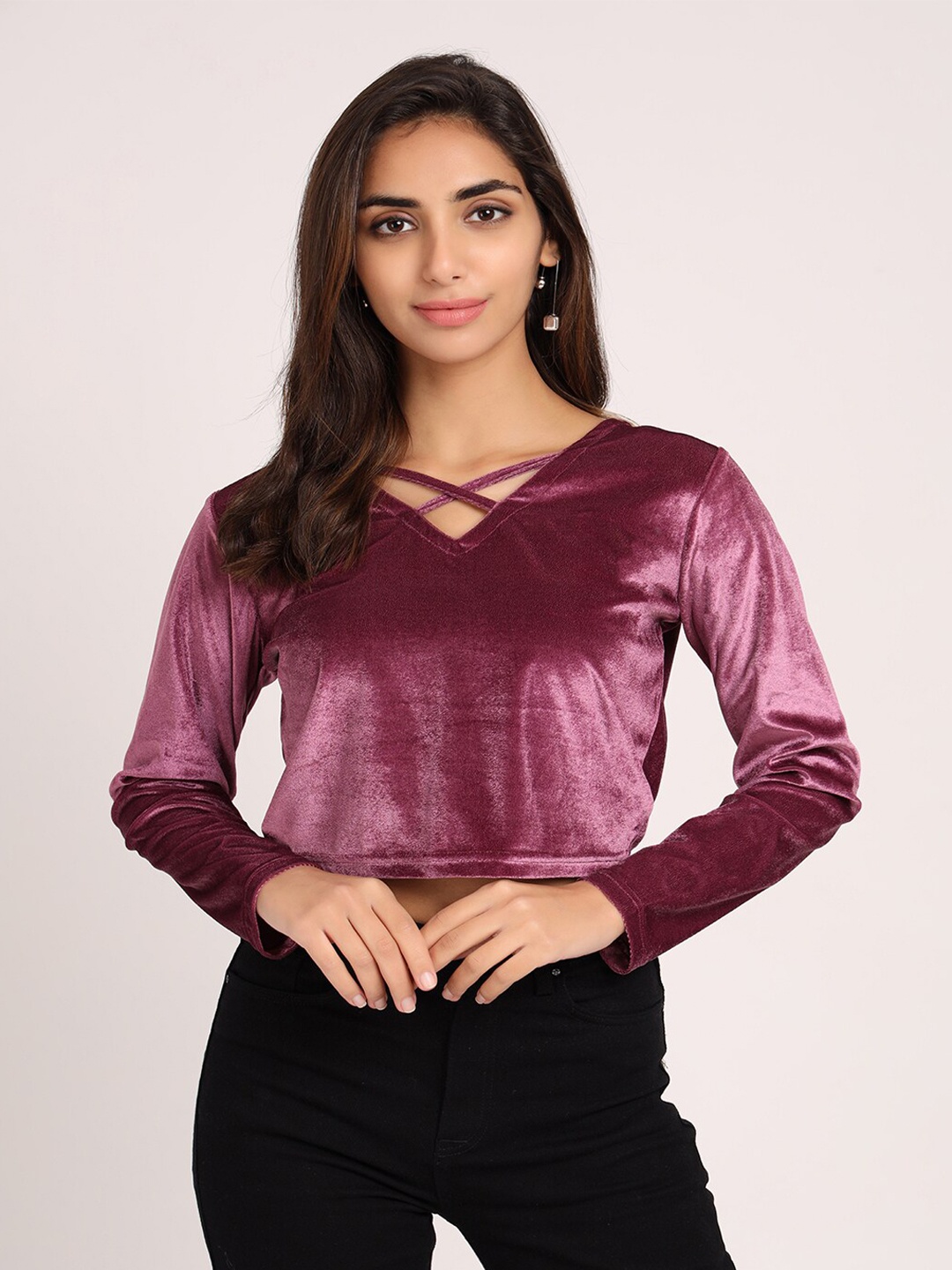 

VISO V-Neck Long Sleeves Crop Top, Pink