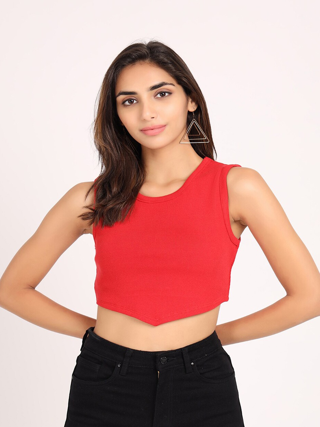 

VISO Sleeveless Fitted Crop Top, Red