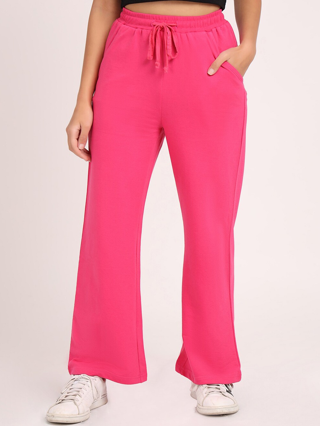 

VISO Women Cotton Relaxed-Fit Wide Leg Track Pants, Pink