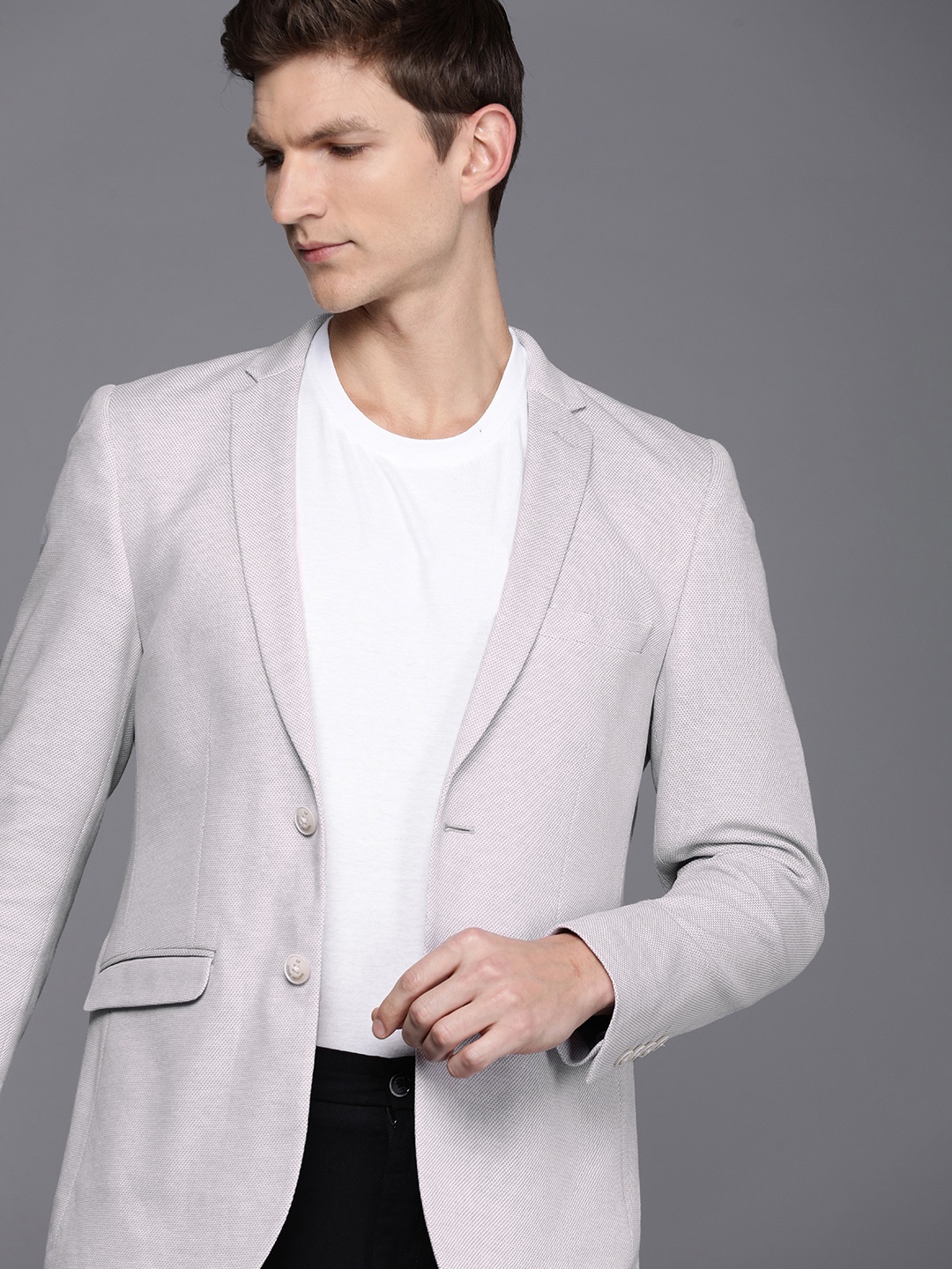 

Louis Philippe Sport Self Design Super Slim Fit Single-Breasted Semiformal Blazers, Grey