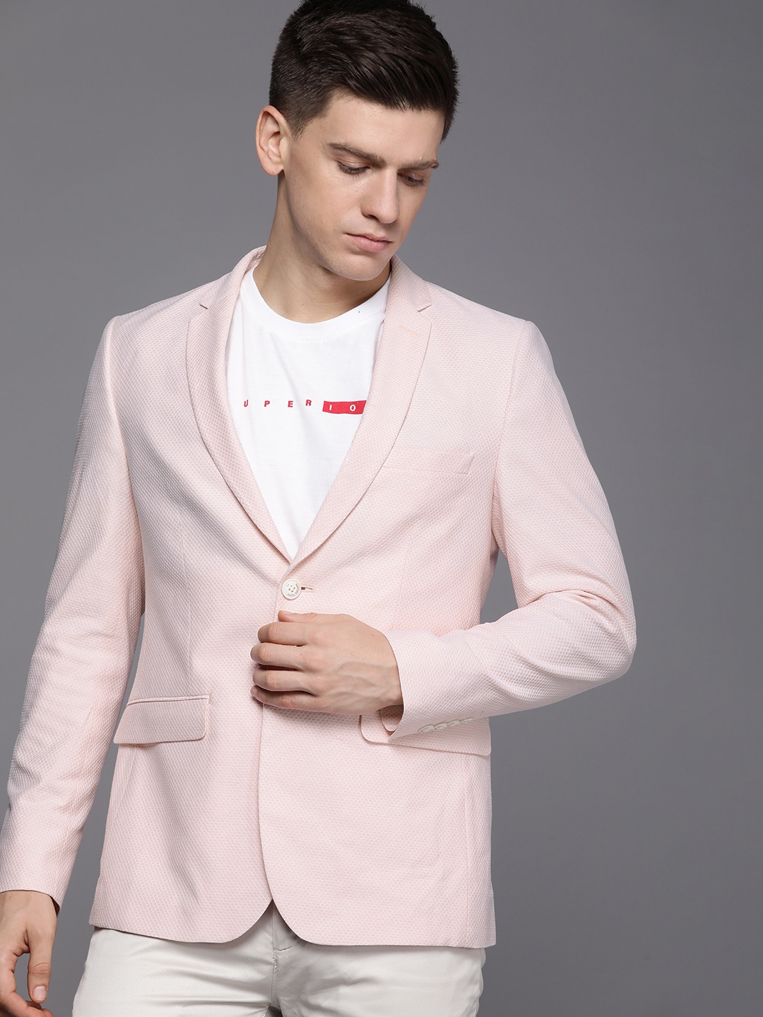 

Louis Philippe Sport Pure Cotton Super Slim Fit Single-Breasted Semiformal Blazer, Pink