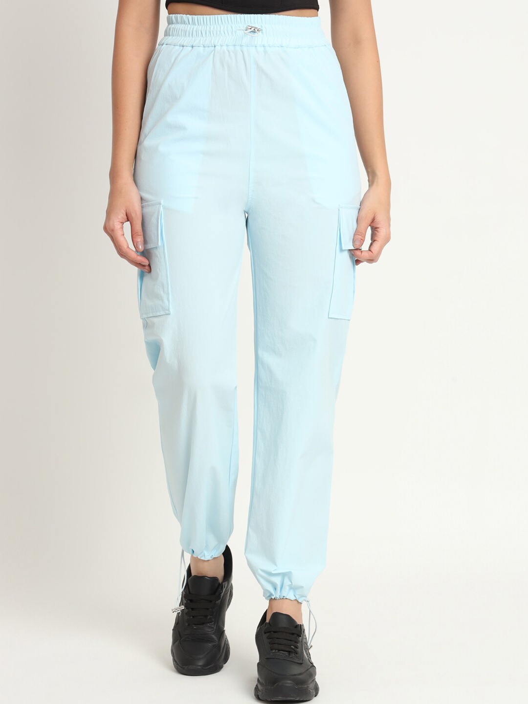 

VividArtsy Women Mid-Rise Relaxed Tapered Fit Parachute Joggers, Blue