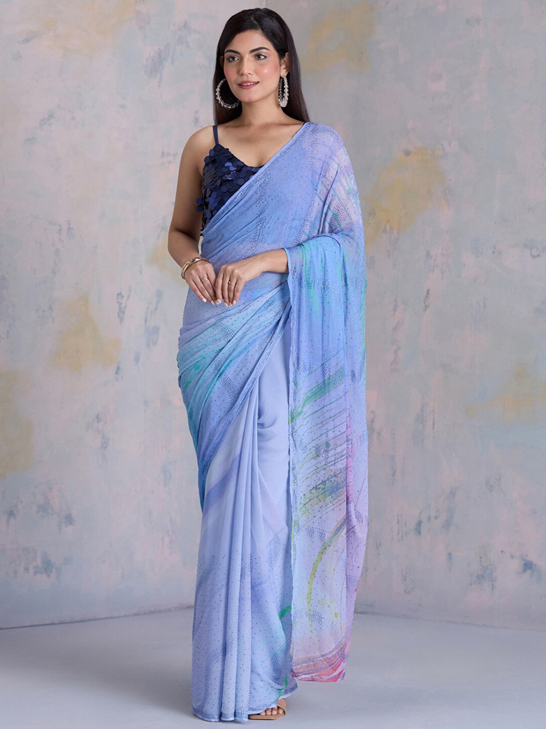 

navyasa by liva Embellished Beads and Stones Saree, Blue