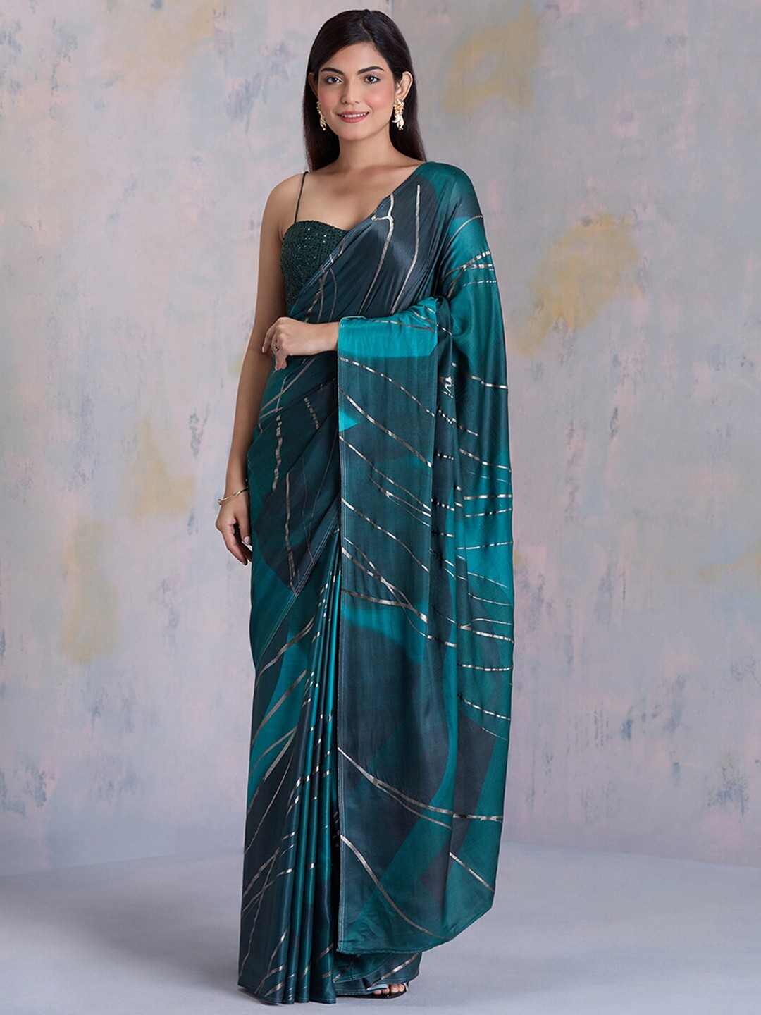 

navyasa by liva Striped Liva Saree, Green