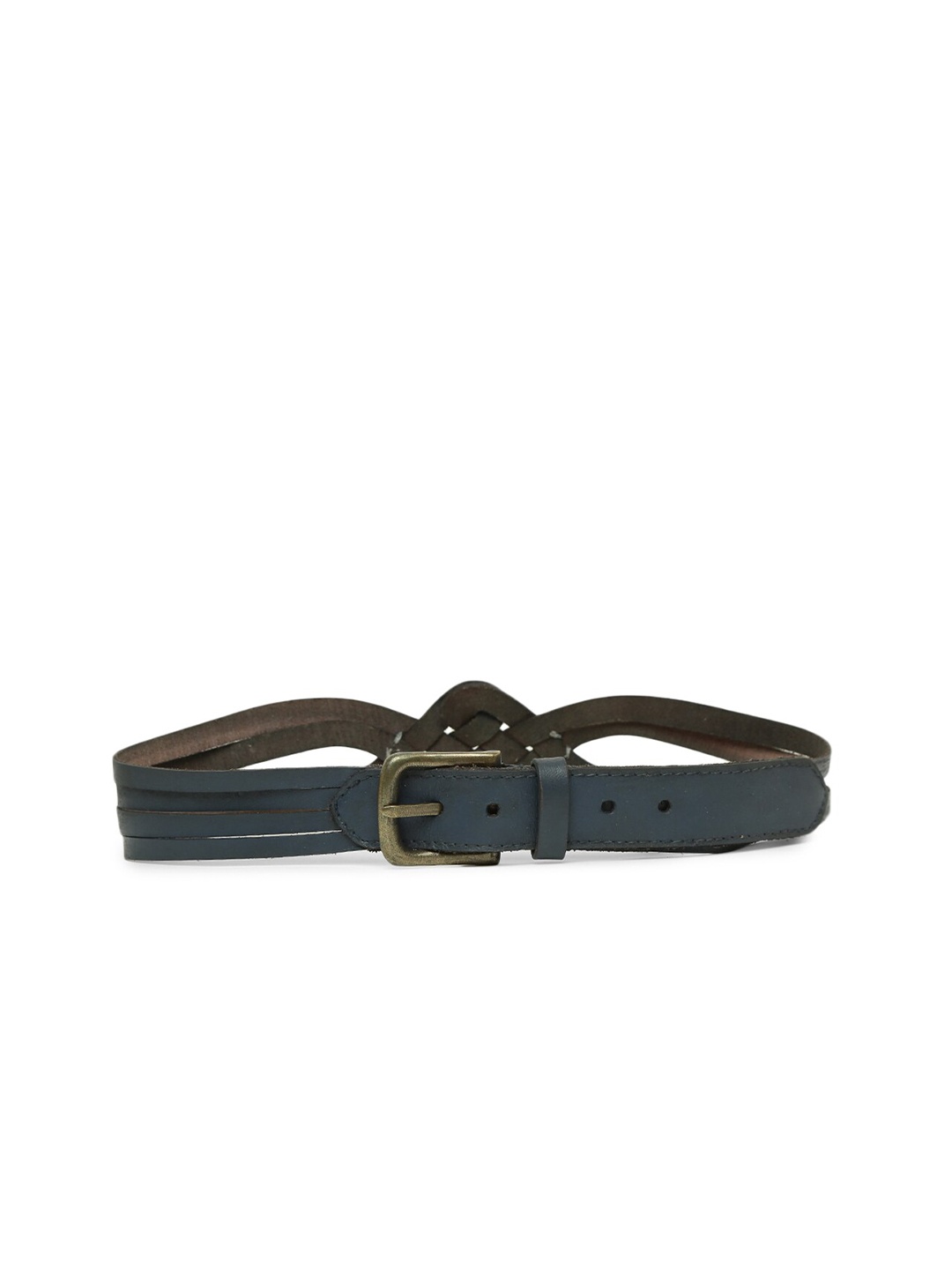 

ART N VINTAGE Women Textured Leather Belt, Navy blue