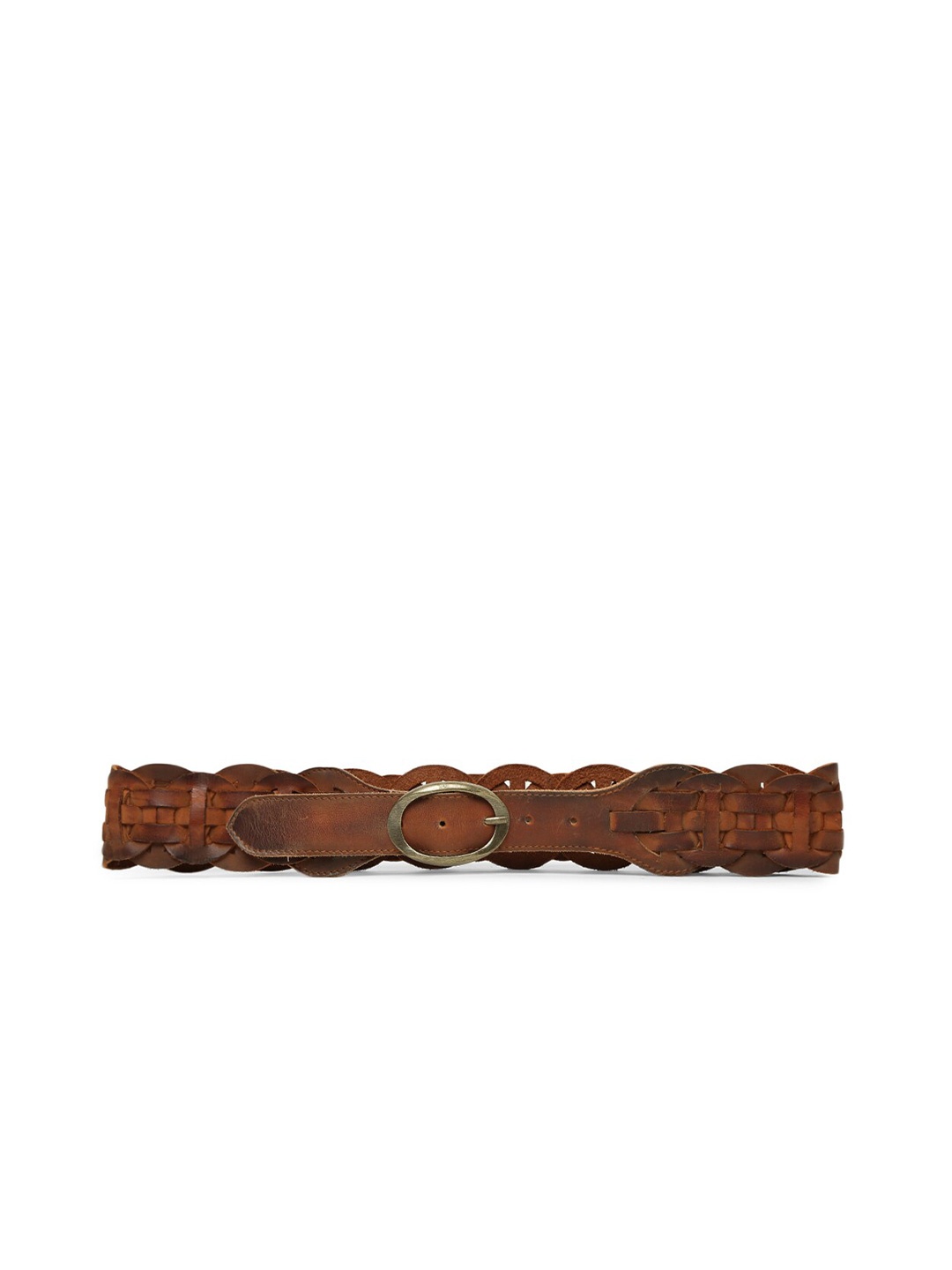 

ART N VINTAGE Women Textured Tang Closure Leather Belt, Tan