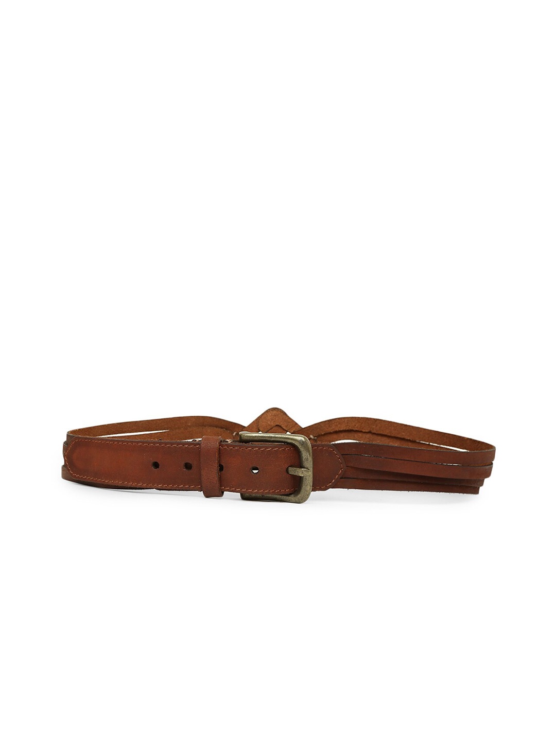 

ART N VINTAGE Women Woven Design Leather Belt, Tan