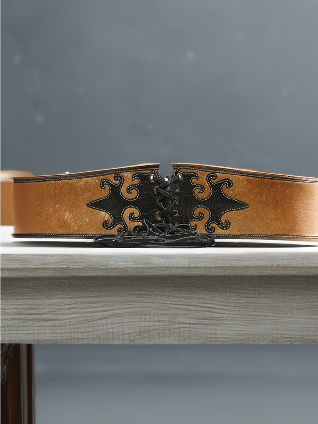 

ART N VINTAGE Women Embellished Leather Belt, Tan