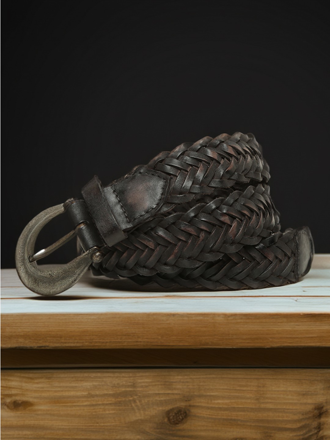 

ART N VINTAGE Women Braided Leather Belt, Black