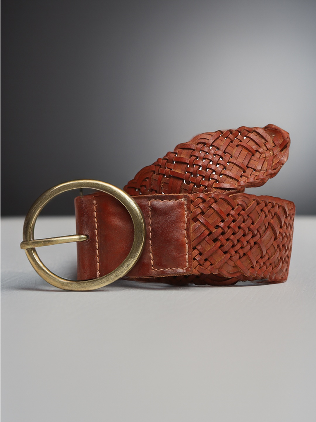 

ART N VINTAGE Women Braided Leather Belt, Tan