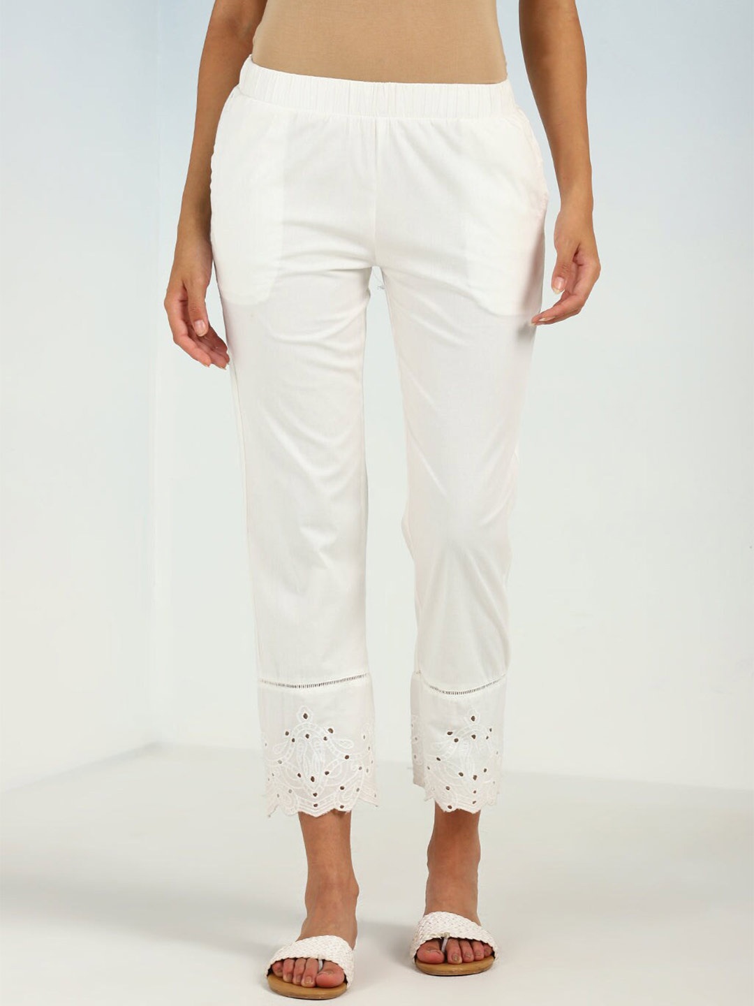 

Lakshita Women Hem Design Straight Palazzos, Off white