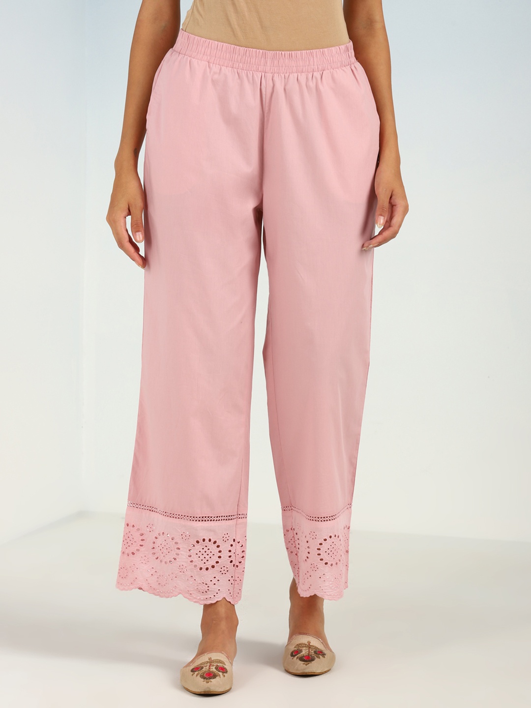 

Lakshita Women Geometric Hem Design Straight Fit Palazzos, Pink