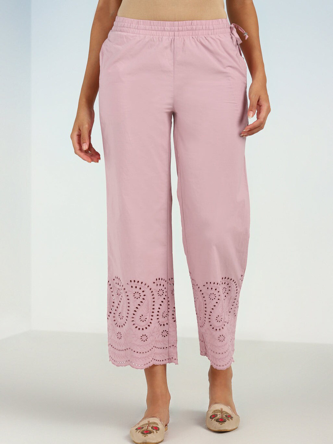 

Lakshita Hem Design Pure Cotton Palazzos, Pink