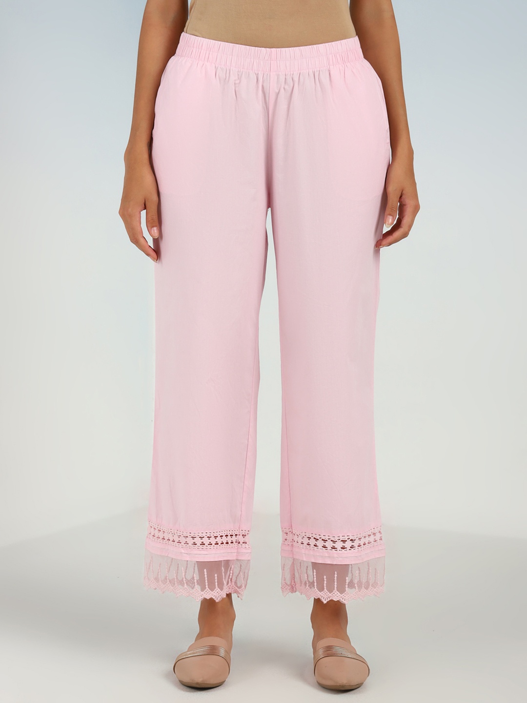

Lakshita Women Geometric Hem Design Straight Fit Palazzos, Pink