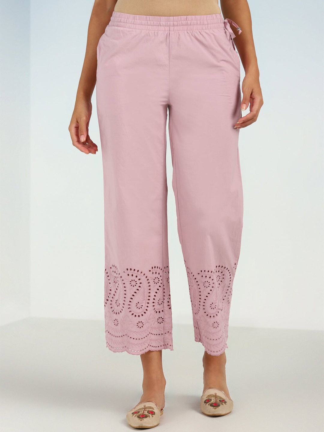 

Lakshita Hem Design Pure Cotton Palazzos, Pink