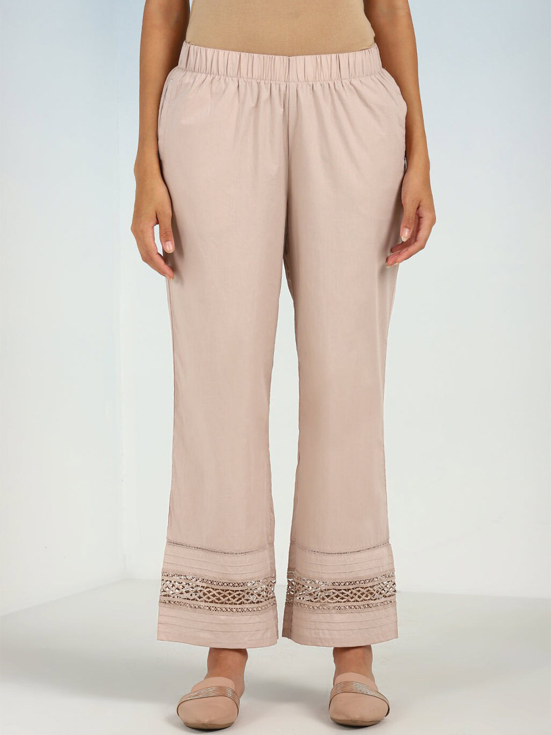 

Lakshita Women Hem Design Cotton Straight Palazzos, Pink