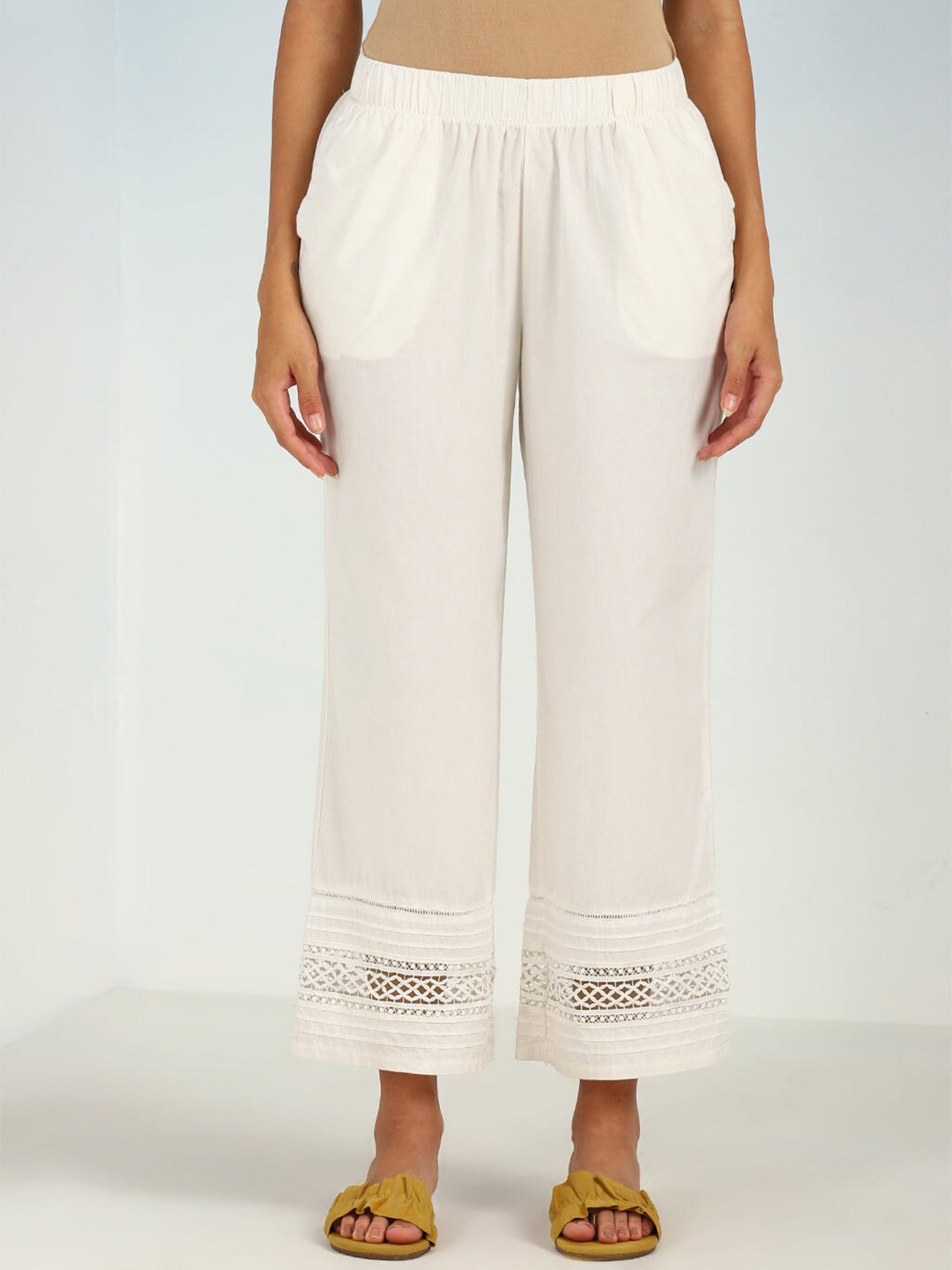 

Lakshita Hem Design Pure Cotton Palazzos, Off white