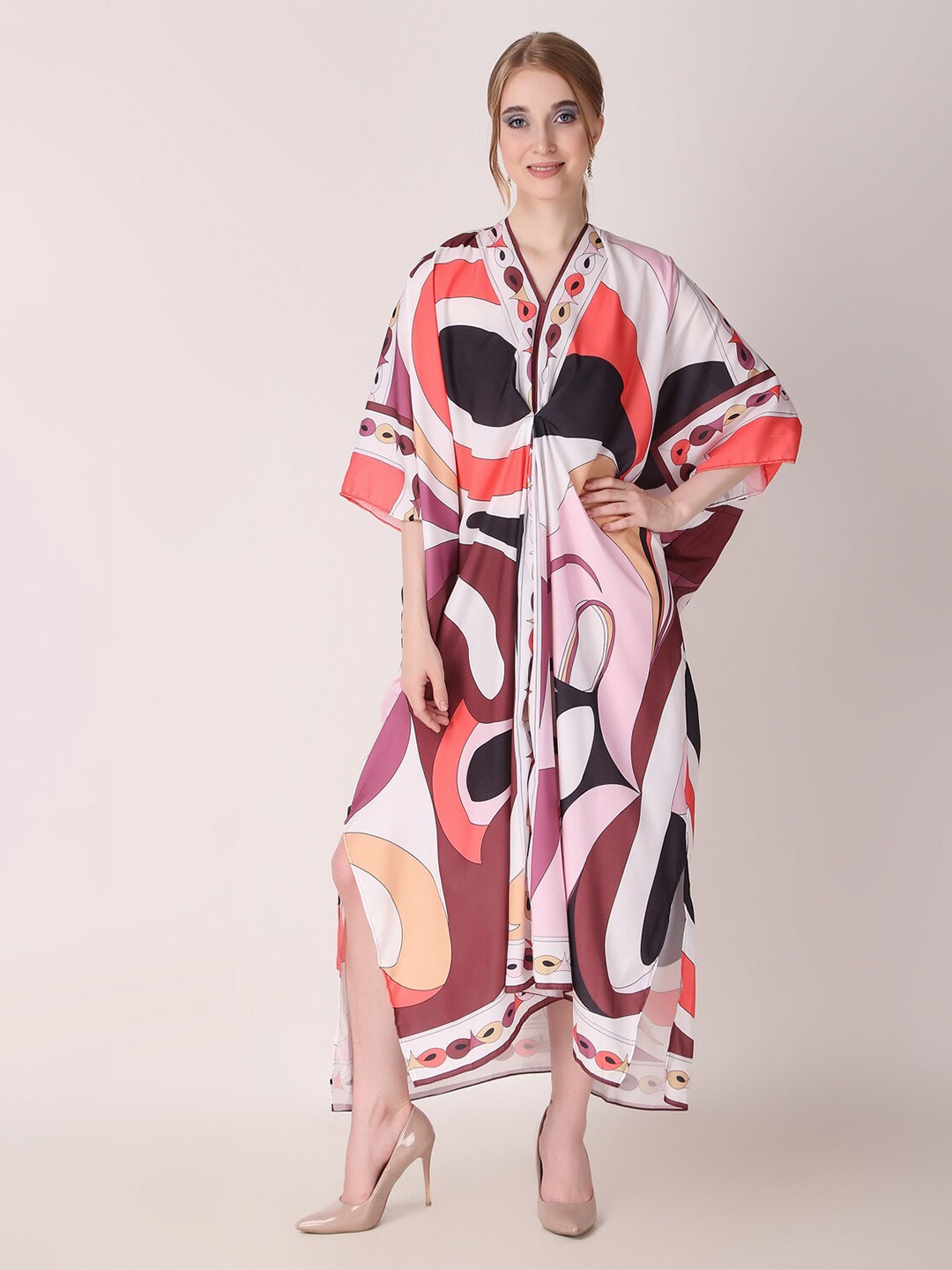 

Rajoria Instyle Abstract Printed V-Neck Kaftan Dress, White