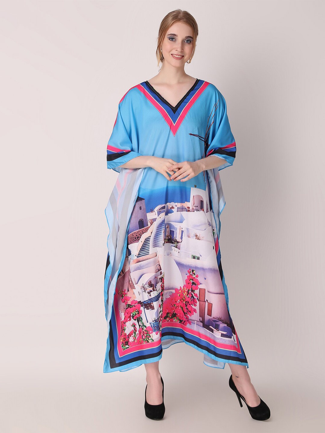 

Rajoria Instyle Graphic Printed V-Neck Kaftan Dress, Blue