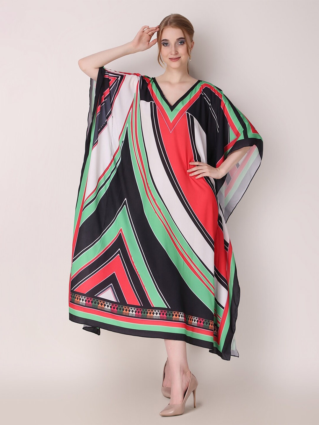

Rajoria Instyle Abstract Printed Kaftan Midi Dress, Black