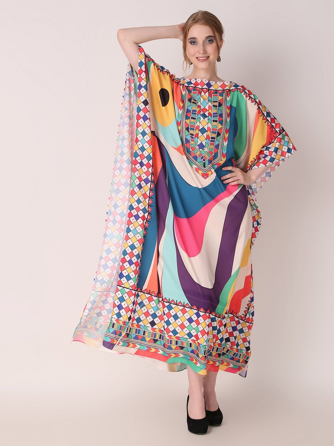 

Rajoria Instyle Abstract Printed Crepe Kaftan Maxi Dress, White