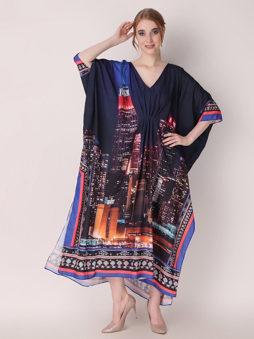 

Rajoria Instyle Abstract Printed Swimwear Cover up Top, Navy blue