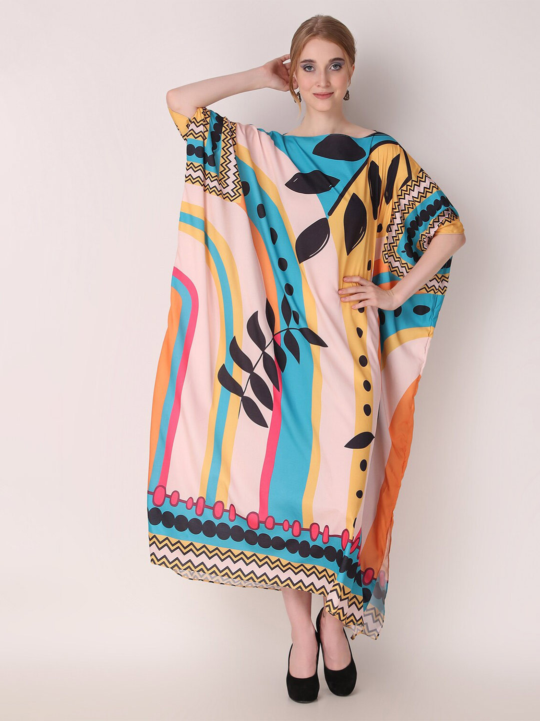 

Rajoria Instyle Abstract Printed Swimwear Cover up Top, Cream