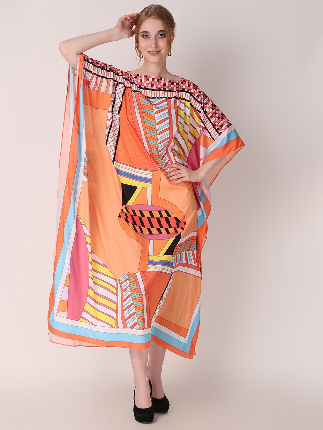 

Rajoria Instyle Geometric Printed Swimwear Cover up Top, Orange