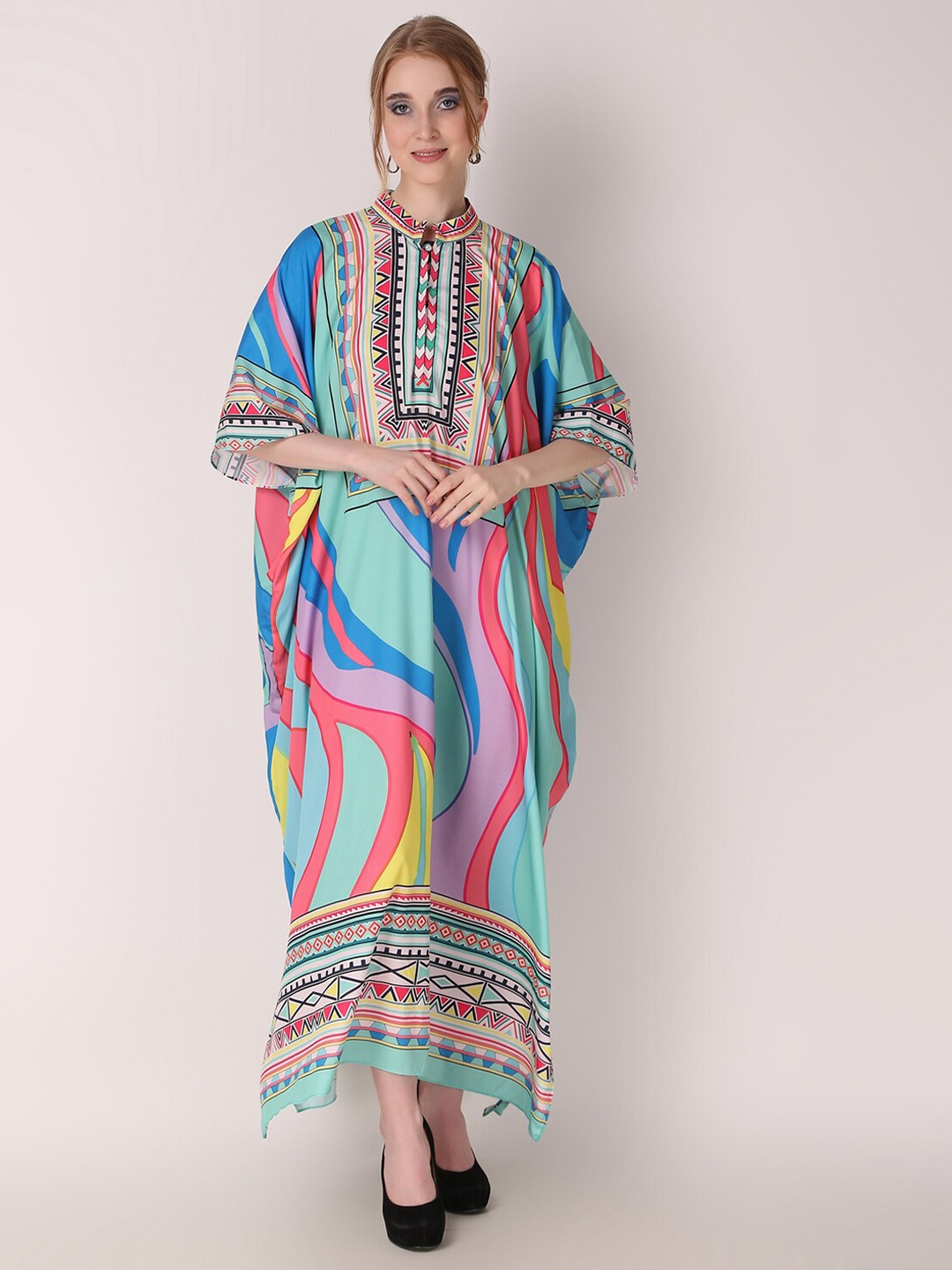 

Rajoria Instyle Abstract Printed Flared Sleeves Kaftan Maxi Dress, Blue